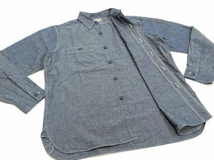 Buzz Rickson Chambray Shirt Men's U.S. Navy Military Style Plain Long Sleeve Button Up Shirt BR25995 Blue Chambray