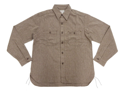 Buzz Rickson Cotton Covert Work Shirt - Men's Casual Vintage-Style Long Sleeve Button Up Shirt BR26082 138 Heathered-Brown