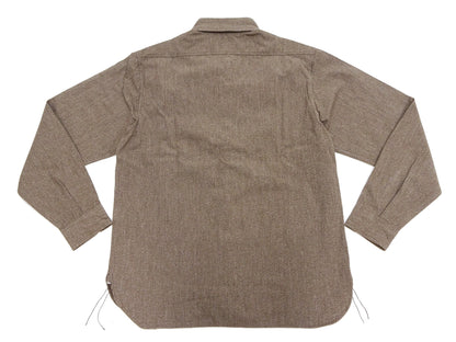 Buzz Rickson Cotton Covert Work Shirt - Men's Casual Vintage-Style Long Sleeve Button Up Shirt BR26082 138 Heathered-Brown