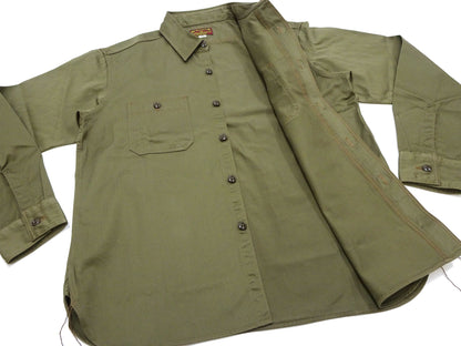 Buzz Rickson Herringbone Shirt Men's Casual Long Sleeve Plain HBT Button Up Work Shirt BR29390 149 Olive