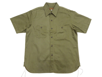 Buzz Rickson Herringbone Work Shirt - Men's Casual Military-Inspired Solid HBT Short-Sleeve Button-Up Shirt BR39530 149) Olive