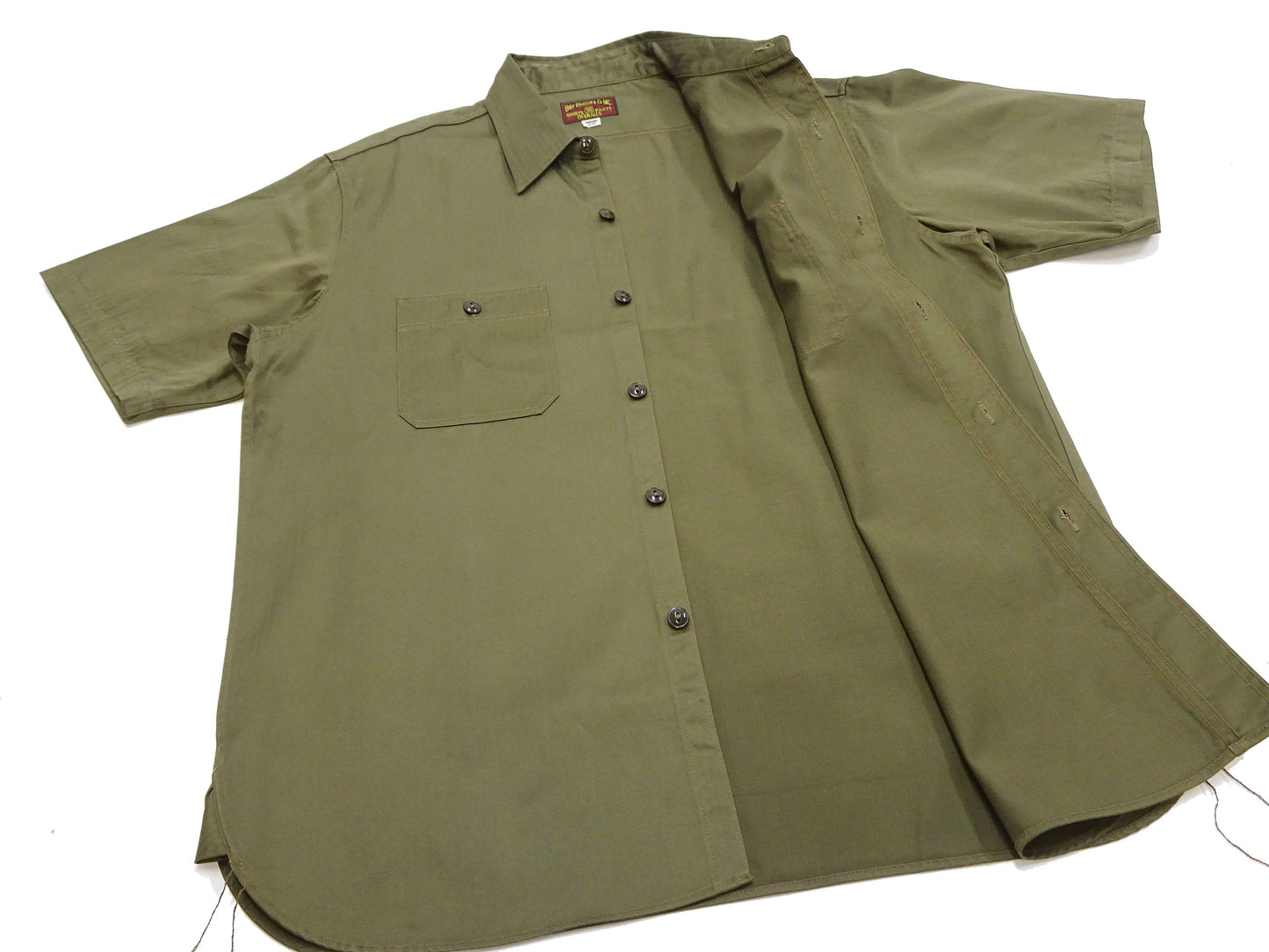 Buzz Rickson Herringbone Work Shirt - Men's Casual Military-Inspired Solid HBT Short-Sleeve Button-Up Shirt BR39530 149) Olive