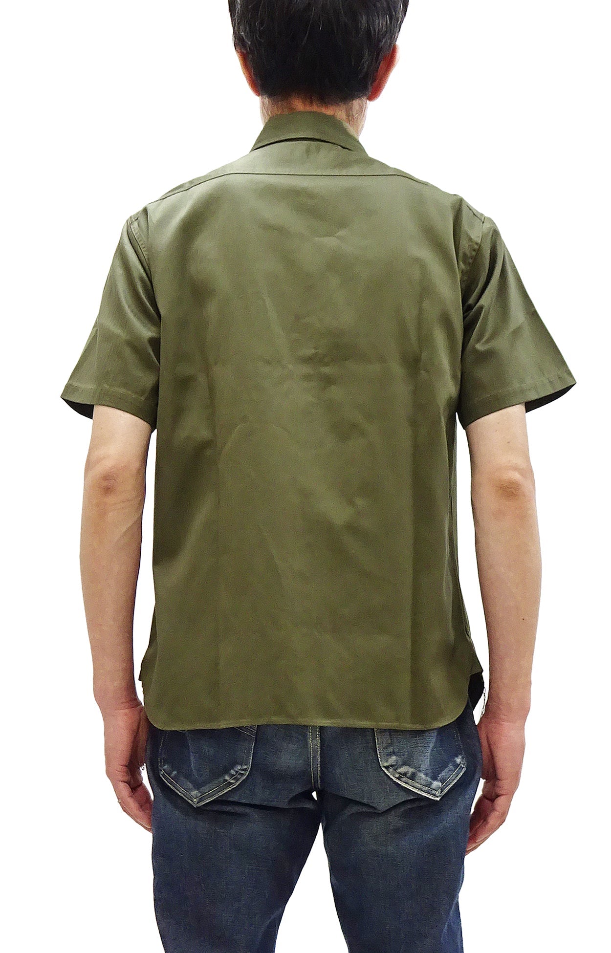 Buzz Rickson Herringbone Work Shirt - Men's Casual Military-Inspired Solid HBT Short-Sleeve Button-Up Shirt BR39530 149) Olive