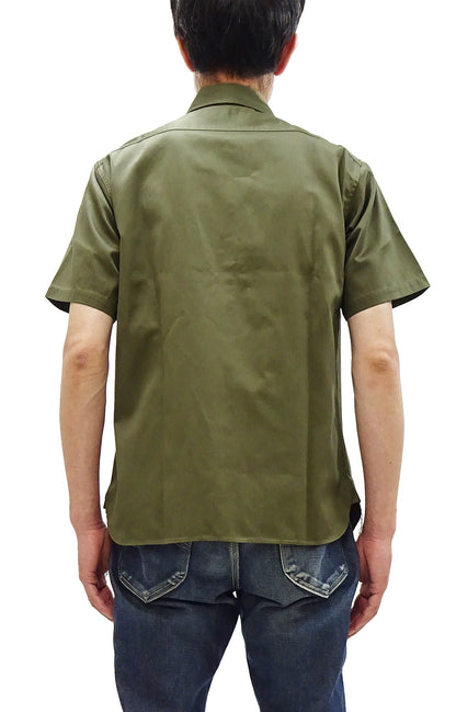 Buzz Rickson Herringbone Work Shirt - Men's Casual Military-Inspired Solid HBT Short-Sleeve Button-Up Shirt BR39530 149) Olive