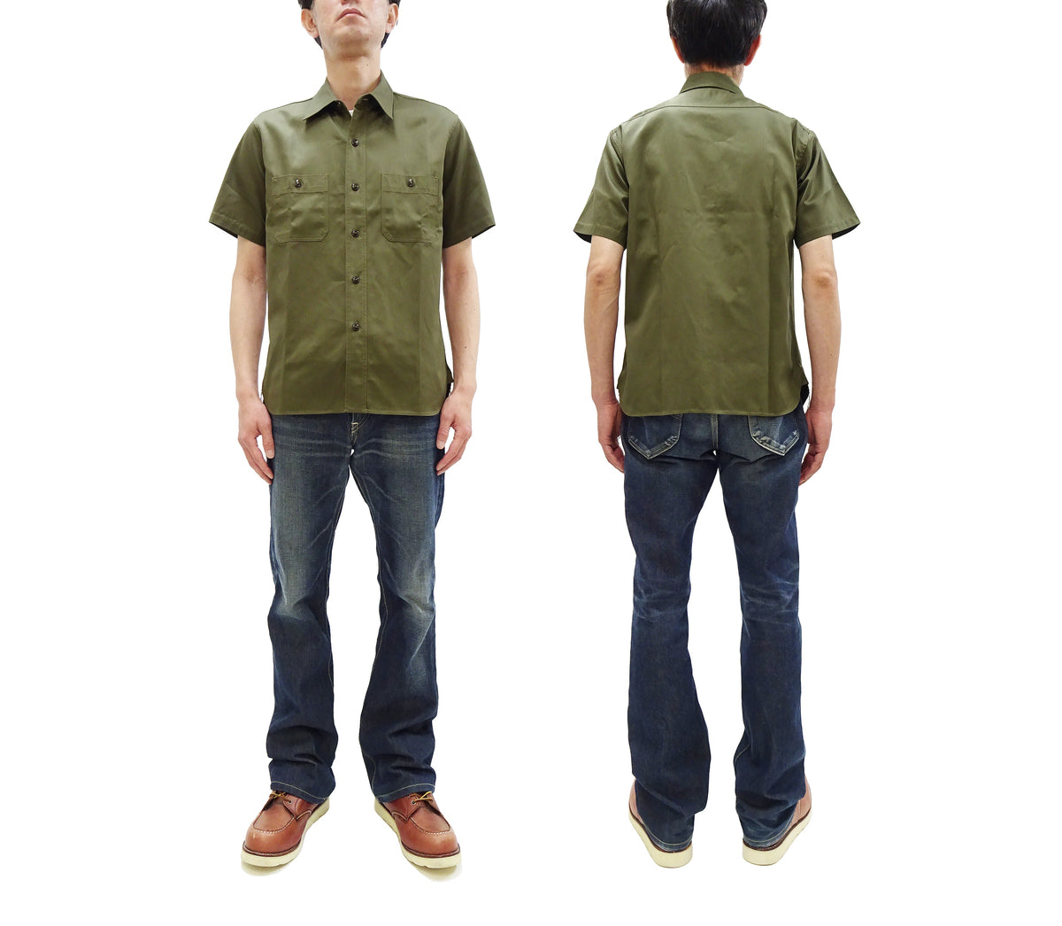 Buzz Rickson Herringbone Work Shirt - Men's Casual Military-Inspired Solid HBT Short-Sleeve Button-Up Shirt BR39530 149) Olive