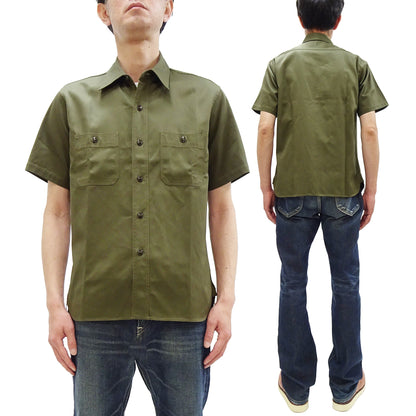Buzz Rickson Herringbone Work Shirt - Men's Casual Military-Inspired Solid HBT Short-Sleeve Button-Up Shirt BR39530 149) Olive