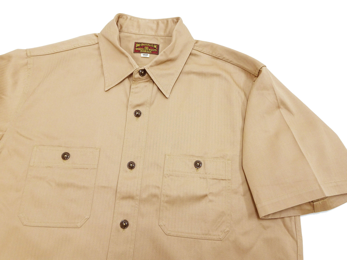 Buzz Rickson Herringbone Work Shirt - Men's Casual Military-Inspired Solid HBT Short-Sleeve Button-Up Shirt BR39530 133) Beige
