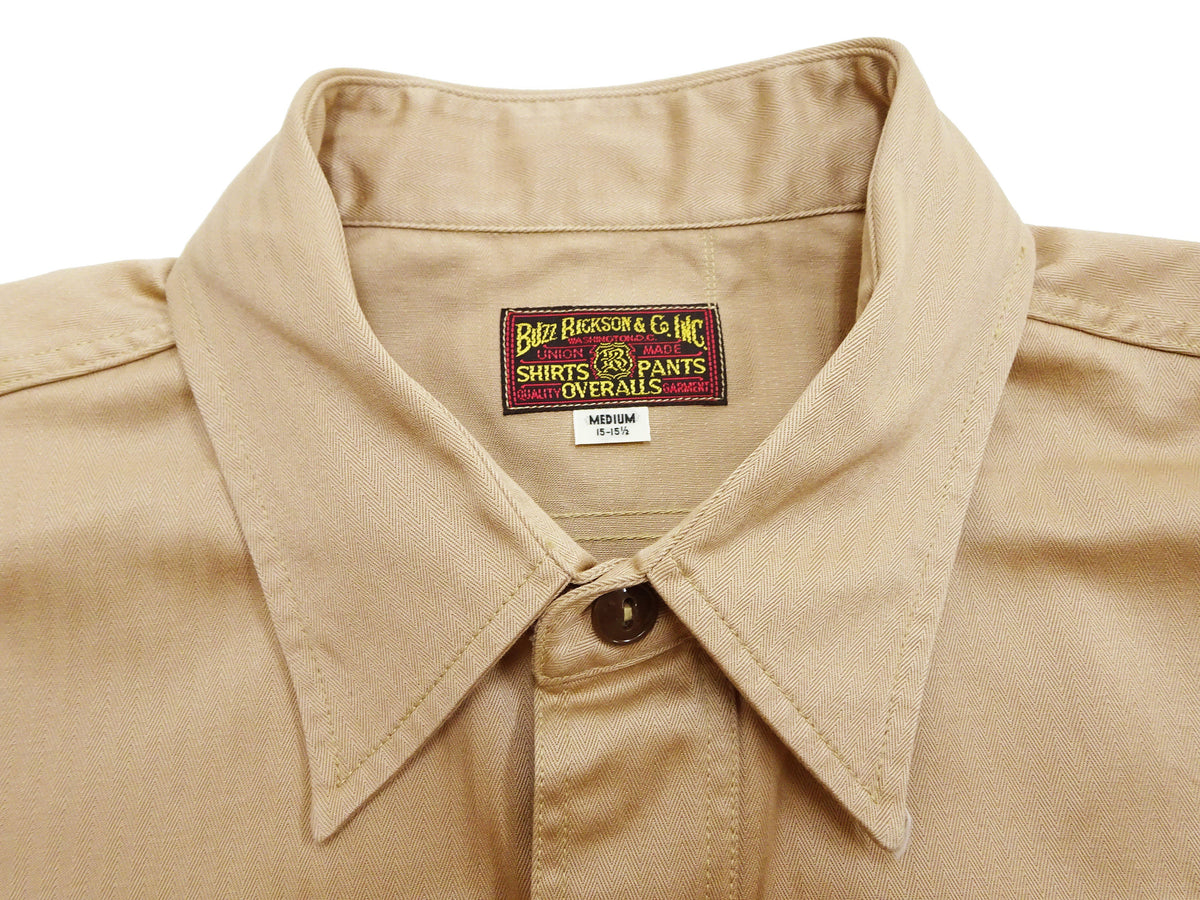 Buzz Rickson Herringbone Work Shirt - Men's Casual Military-Inspired Solid HBT Short-Sleeve Button-Up Shirt BR39530 133) Beige