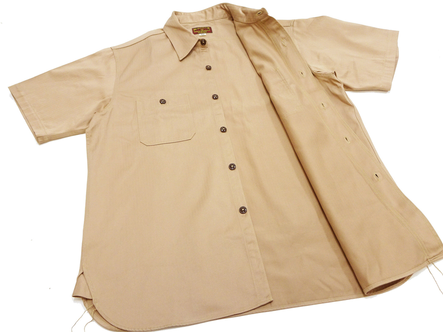 Buzz Rickson Herringbone Work Shirt - Men's Casual Military-Inspired Solid HBT Short-Sleeve Button-Up Shirt BR39530 133) Beige