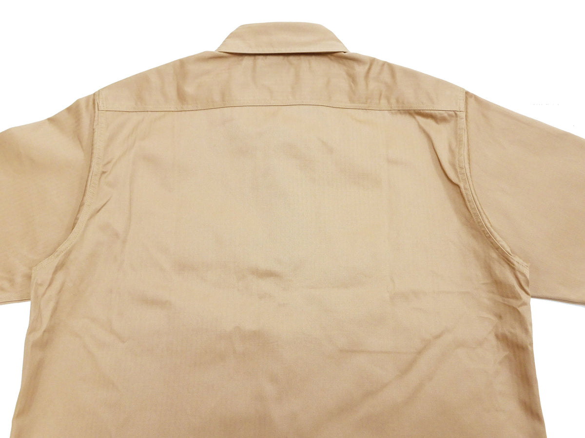 Buzz Rickson Herringbone Work Shirt - Men's Casual Military-Inspired Solid HBT Short-Sleeve Button-Up Shirt BR39530 133) Beige