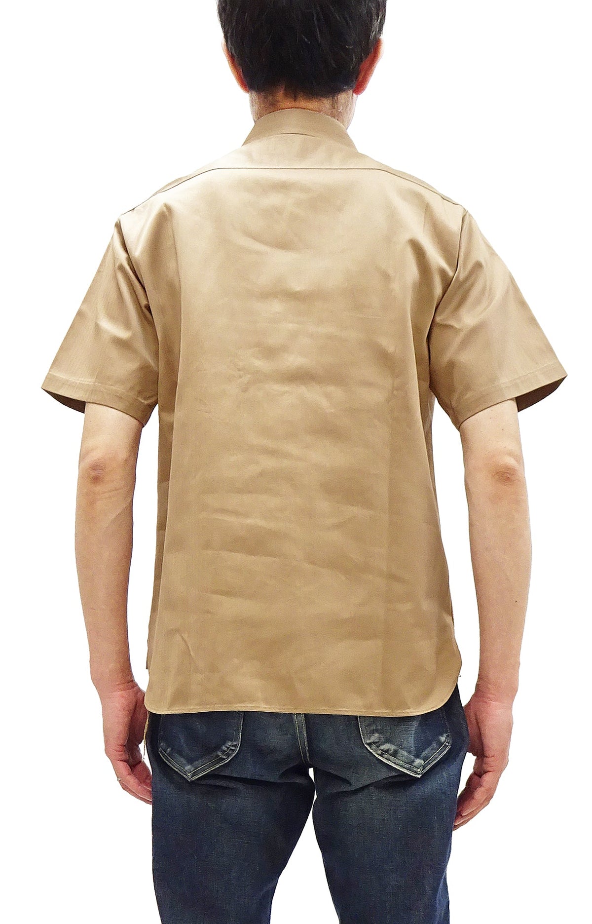 Buzz Rickson Herringbone Work Shirt - Men's Casual Military-Inspired Solid HBT Short-Sleeve Button-Up Shirt BR39530 133) Beige