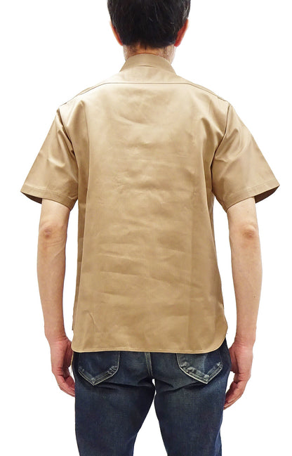 Buzz Rickson Herringbone Work Shirt - Men's Casual Military-Inspired Solid HBT Short-Sleeve Button-Up Shirt BR39530 133) Beige