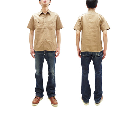 Buzz Rickson Herringbone Work Shirt - Men's Casual Military-Inspired Solid HBT Short-Sleeve Button-Up Shirt BR39530 133) Beige