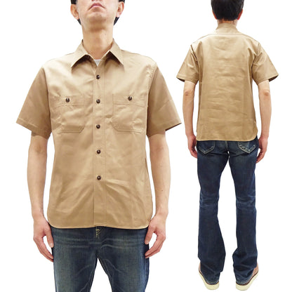 Buzz Rickson Herringbone Work Shirt - Men's Casual Military-Inspired Solid HBT Short-Sleeve Button-Up Shirt BR39530 133) Beige