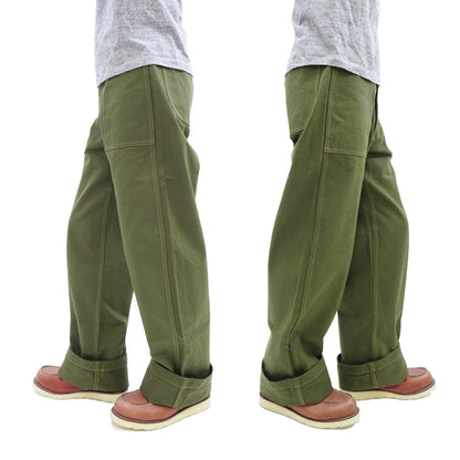 Buzz Rickson Herringbone Pants Men's Baggy Straight, Button Fly, Olive - U.S. Marine Corps M-1941 Utility Trousers Repro