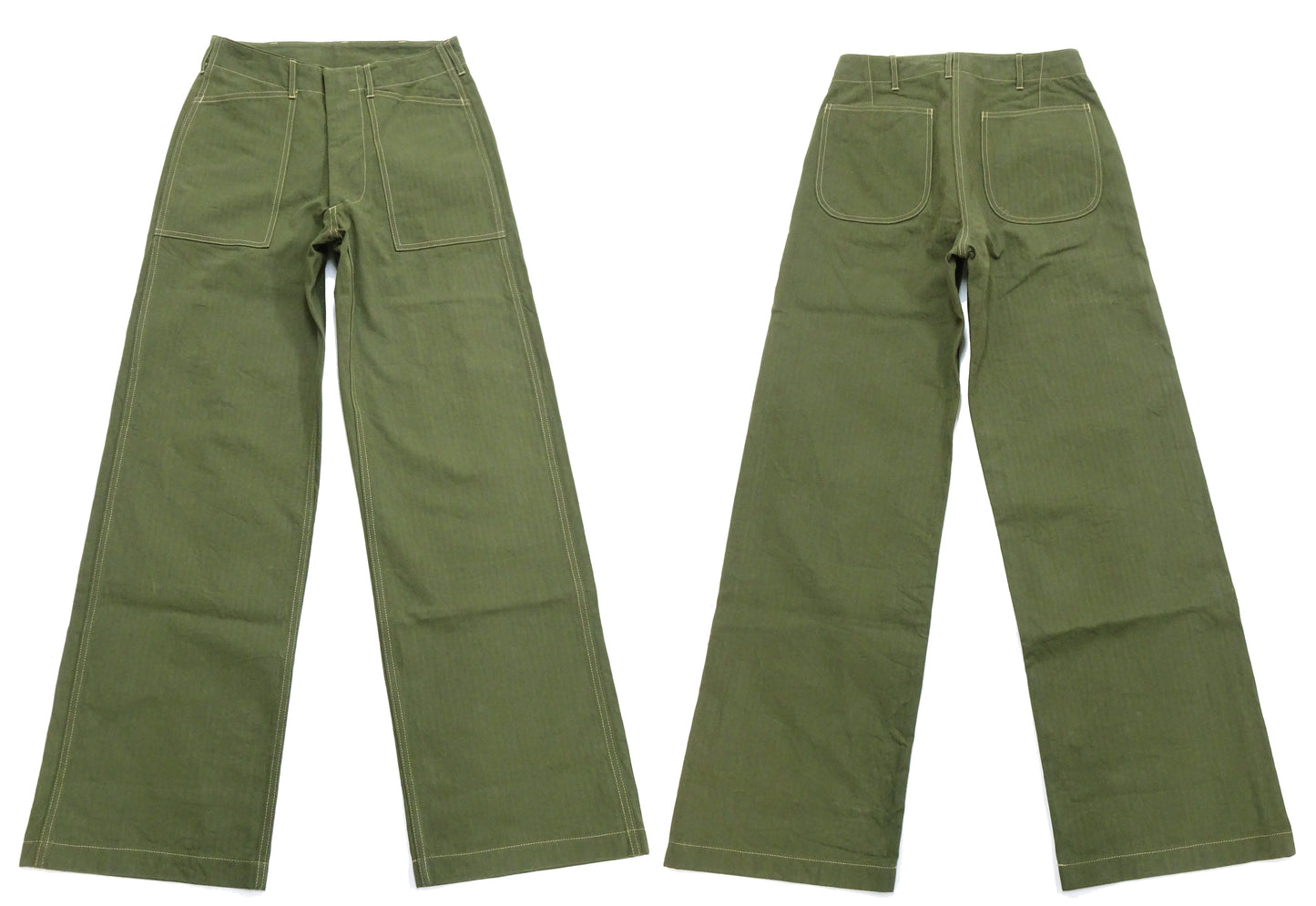Buzz Rickson Herringbone Pants Men's Baggy Straight, Button Fly, Olive - U.S. Marine Corps M-1941 Utility Trousers Repro