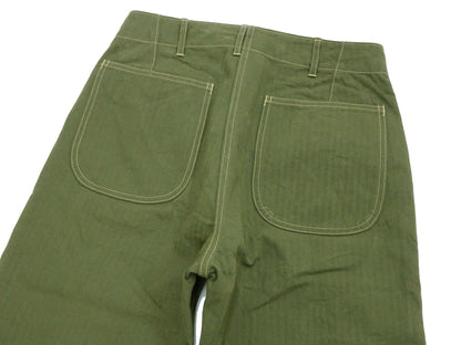 Buzz Rickson Herringbone Pants Men's Baggy Straight, Button Fly, Olive - U.S. Marine Corps M-1941 Utility Trousers Repro