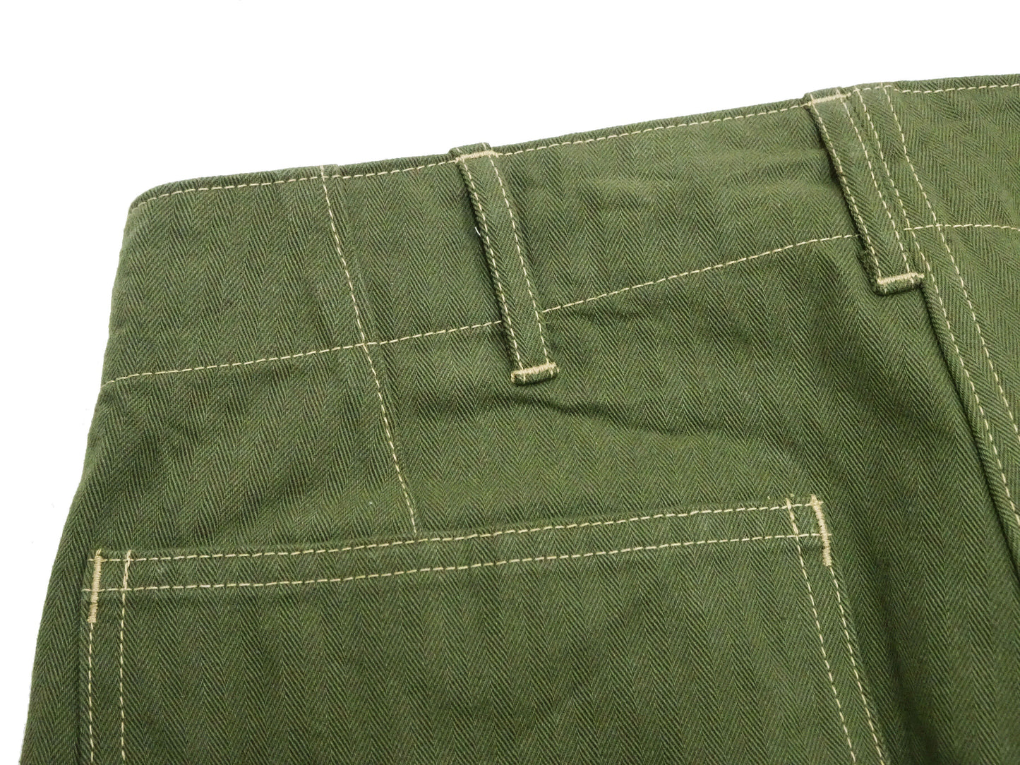 Buzz Rickson Herringbone Pants Men's Baggy Straight, Button Fly, Olive - U.S. Marine Corps M-1941 Utility Trousers Repro