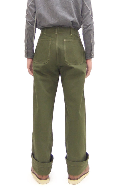Buzz Rickson Herringbone Pants Men's Baggy Straight, Button Fly, Olive - U.S. Marine Corps M-1941 Utility Trousers Repro