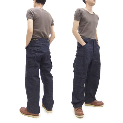 Buzz Rickson Men's Denim M-51 Field Trousers - Military-Inspired Baggy Cargo Pants in Indigo Denim - Made in Japan (BR42586 421A One Wash)