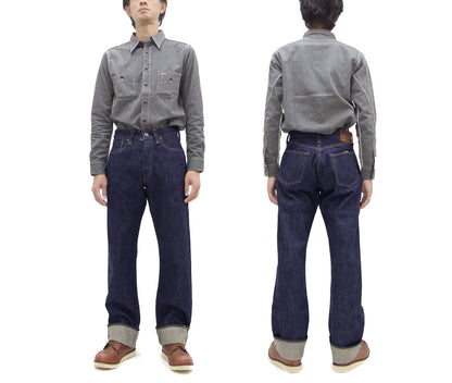 Buzz Rickson Jeans BR43041 Men's Reproduction of WWII Model Classic Straight Fit One-Washed 13.6 oz. Blue Indigo Denim Pants