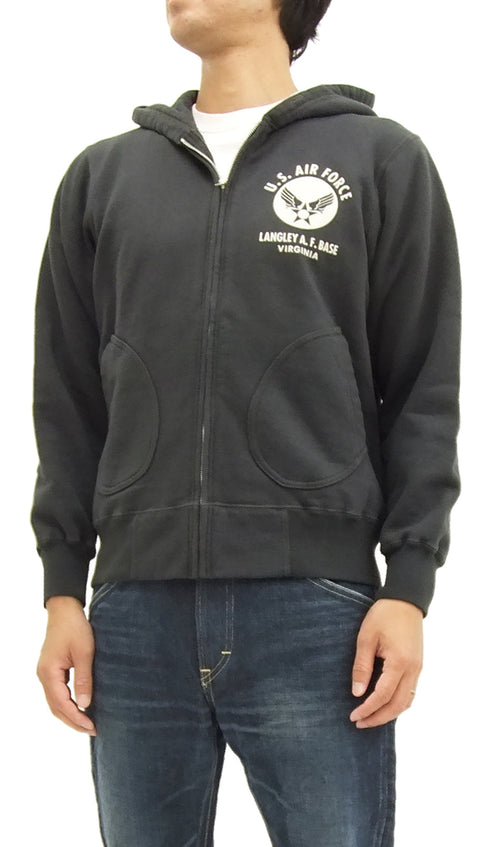 Buzz Rickson Hoodie Men's USAAF Insignia Hoodie Zip Front Hooded Sweatshirt BR65599 Faded-Black