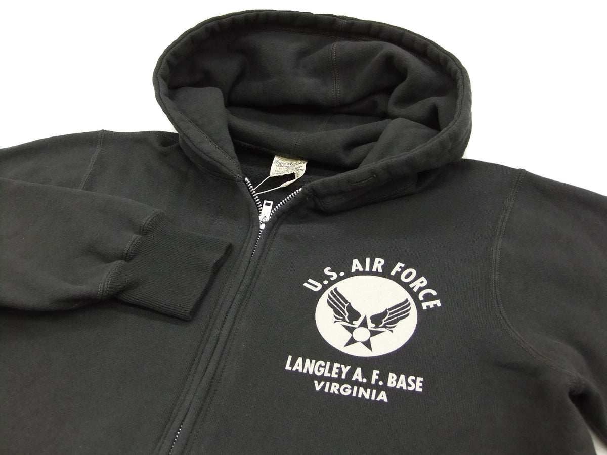 Buzz Rickson Hoodie Men's USAAF Insignia Hoodie Zip Front Hooded Sweatshirt BR65599 Faded-Black