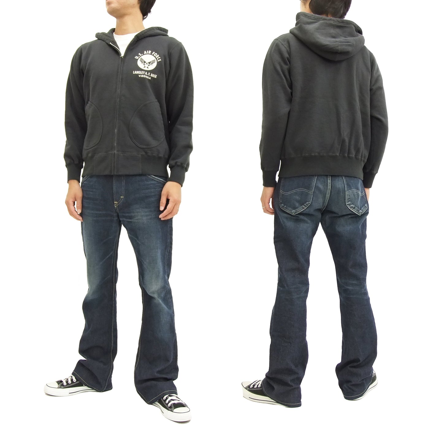 Buzz Rickson Hoodie Men's USAAF Insignia Hoodie Zip Front Hooded Sweatshirt BR65599 Faded-Black