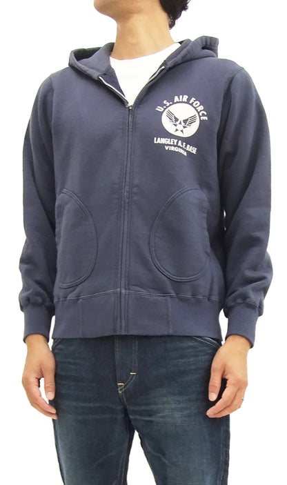 Buzz Rickson Hoodie Men's USAAF Insignia Hoodie Zip Front Hooded Sweatshirt BR65599 Faded-Navy-Blue