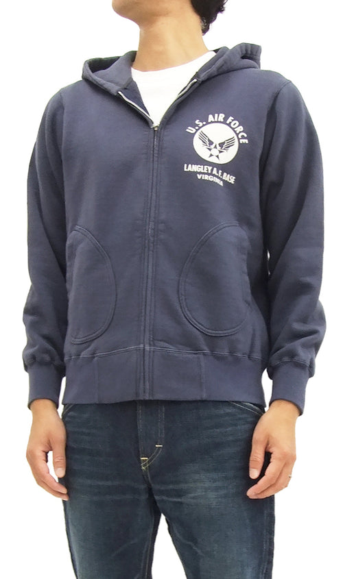 Buzz Rickson Hoodie Men's USAAF Insignia Hoodie Zip Front Hooded Sweatshirt BR65599 Faded-Navy-Blue