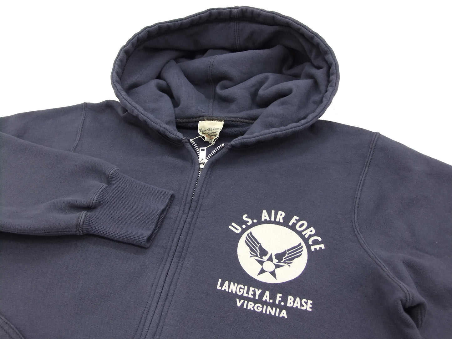 Buzz Rickson Hoodie Men's USAAF Insignia Hoodie Zip Front Hooded Sweatshirt BR65599 Faded-Navy-Blue