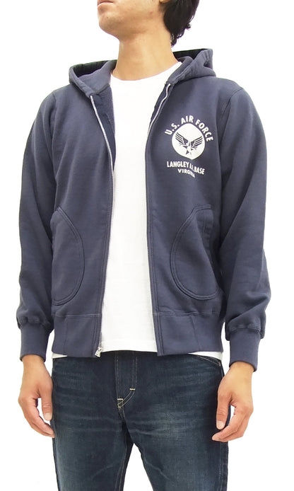 Buzz Rickson Hoodie Men's USAAF Insignia Hoodie Zip Front Hooded Sweatshirt BR65599 Faded-Navy-Blue
