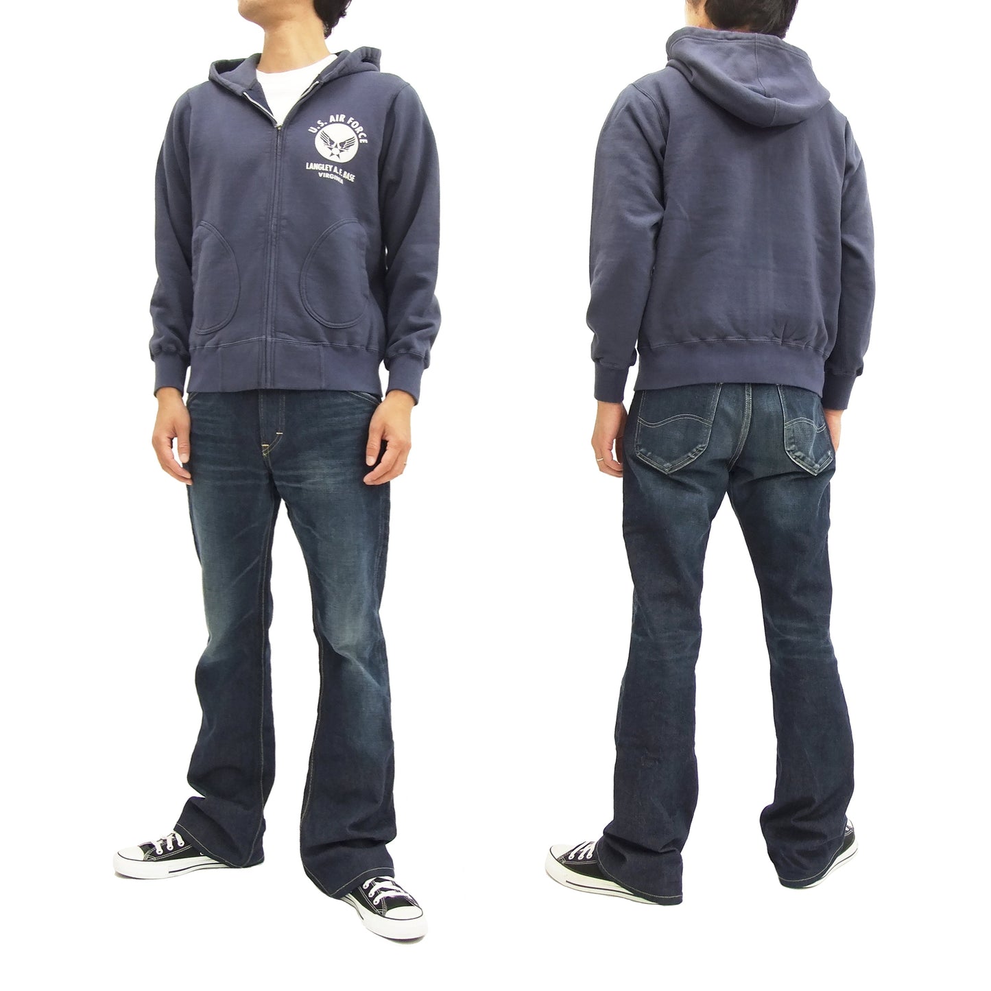 Buzz Rickson Hoodie Men's USAAF Insignia Hoodie Zip Front Hooded Sweatshirt BR65599 Faded-Navy-Blue