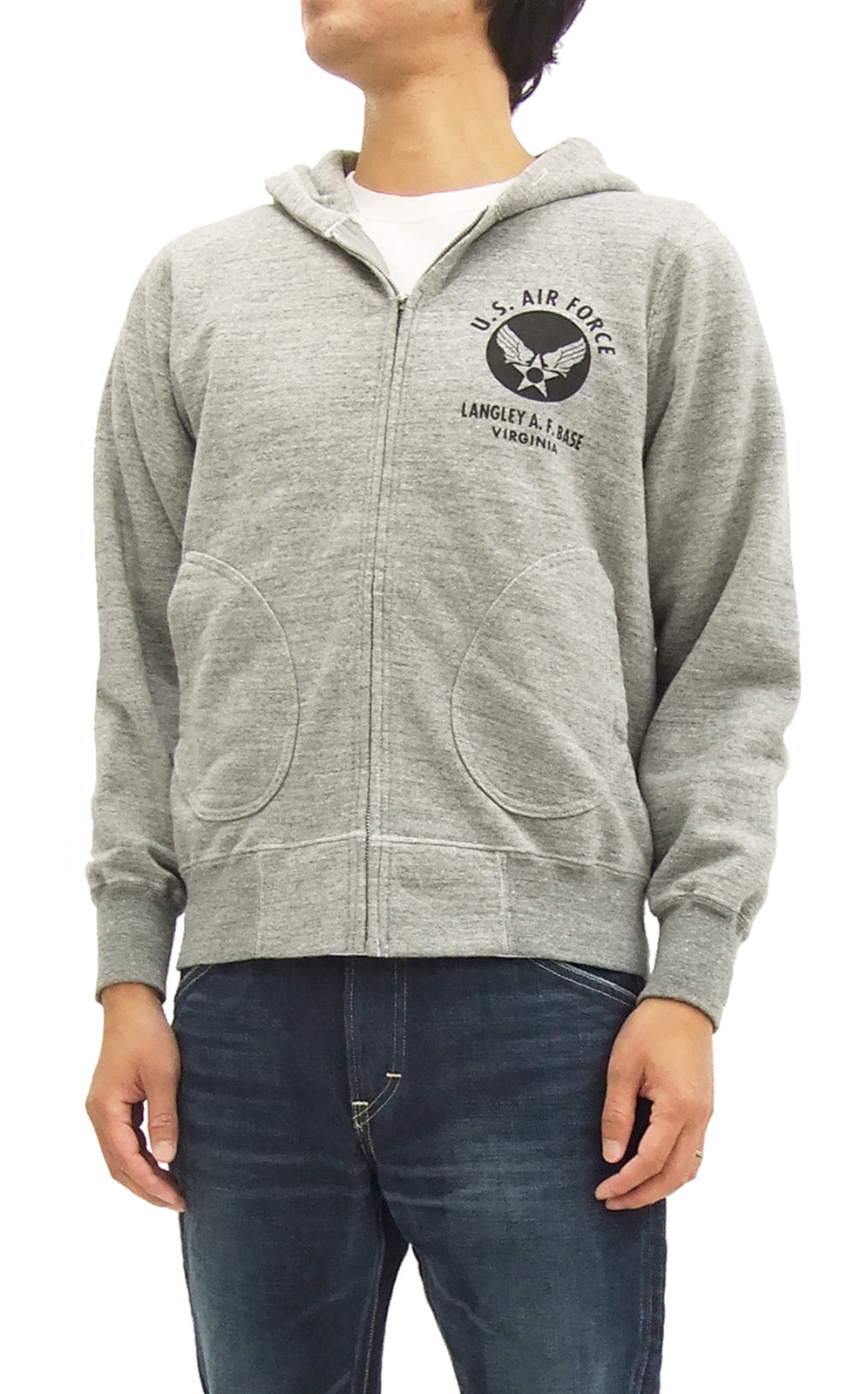 Buzz Rickson Hoodie Men's USAAF Insignia Hoodie Zip Front Hooded Sweatshirt BR65599 Heather-Gray
