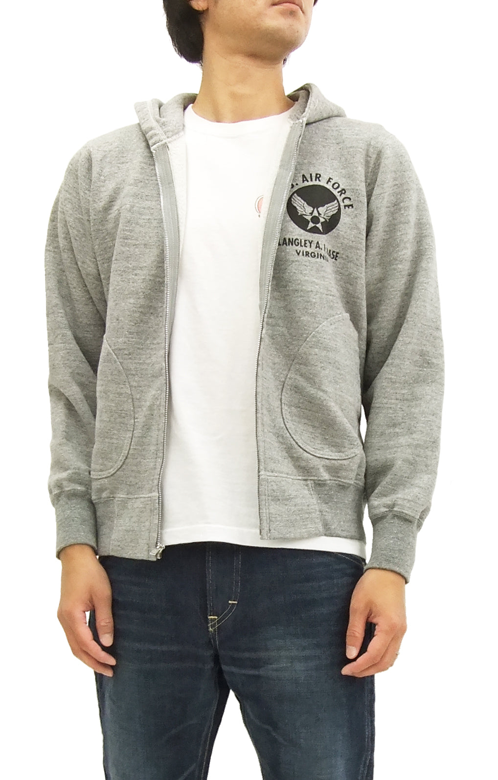 Buzz Rickson Hoodie Men's USAAF Insignia Hoodie Zip Front Hooded Sweatshirt BR65599 Heather-Gray