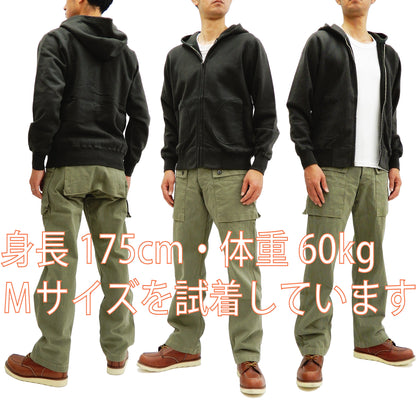 Buzz Rickson Hoodie Men's Plain Hoodie Zip Front Hooded Sweatshirt BR65623 Faded-Black