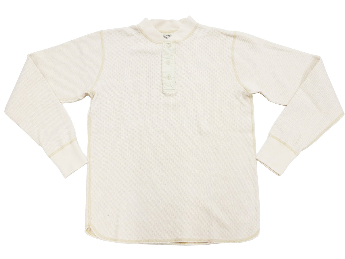 Buzz Rickson Waffle-Knit Thermal Henley T-Shirt Men's Long Sleeve Plain 3-Button Placket Heavyweight Thermal Tee BR68130 109 Natural