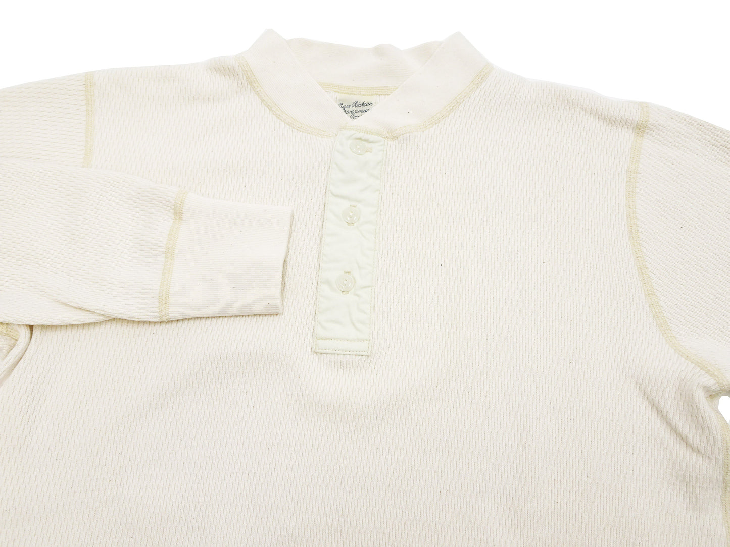 Buzz Rickson Waffle-Knit Thermal Henley T-Shirt Men's Long Sleeve Plain 3-Button Placket Heavyweight Thermal Tee BR68130 109 Natural