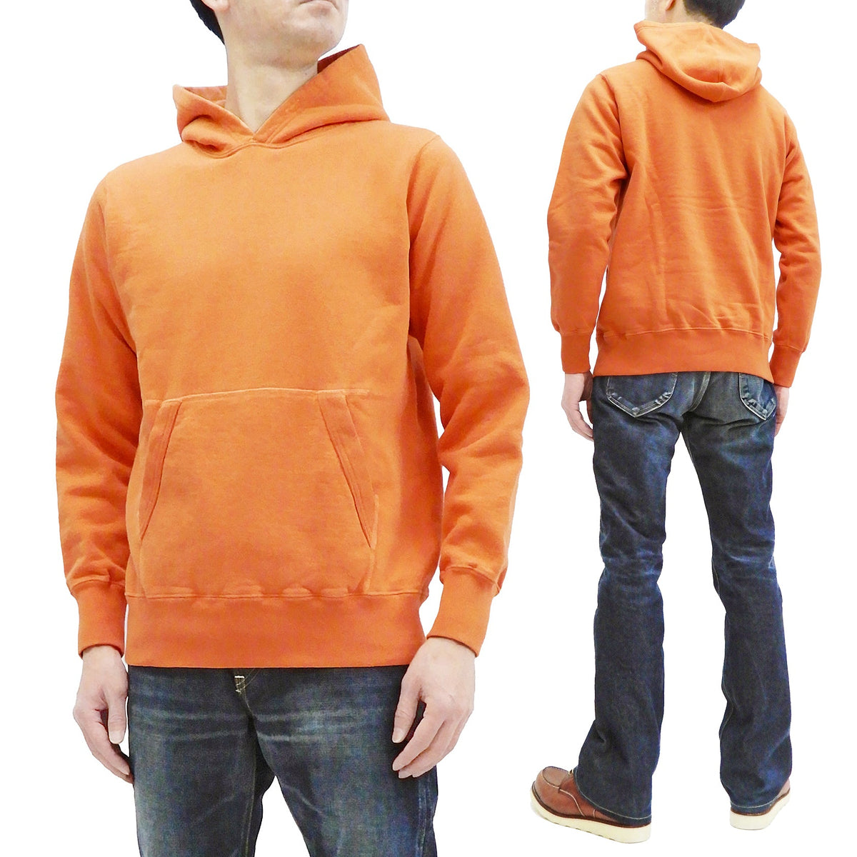 Buzz Rickson Plain Pullover Hoodie Men's Loop-wheeled Vintage Style Hooded Sweatshirt BR68914 159-Faded-Orange