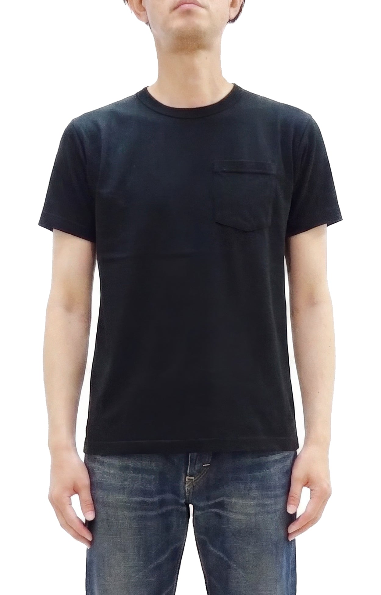 Buzz Rickson Men's Plain Short Sleeve Pocket T-Shirt, Made in USA, 6 oz. Ring-Spun Cotton Tubular-Knit Jersey Tee (BR78711 119 Black)