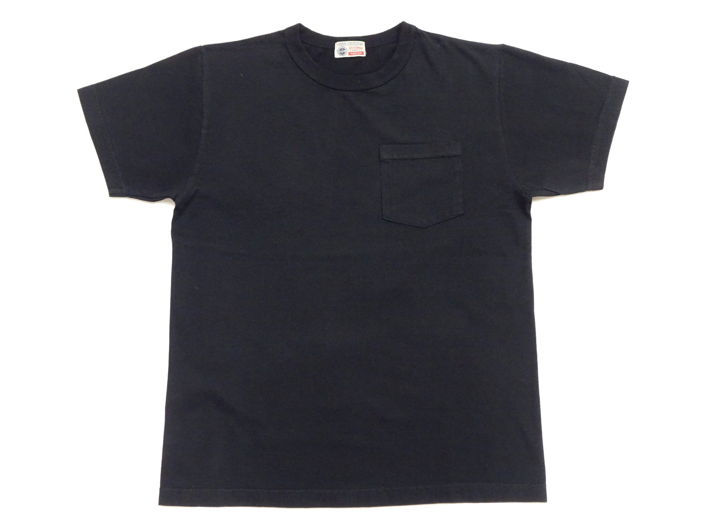 Buzz Rickson Men's Plain Short Sleeve Pocket T-Shirt, Made in USA, 6 oz. Ring-Spun Cotton Tubular-Knit Jersey Tee (BR78711 119 Black)