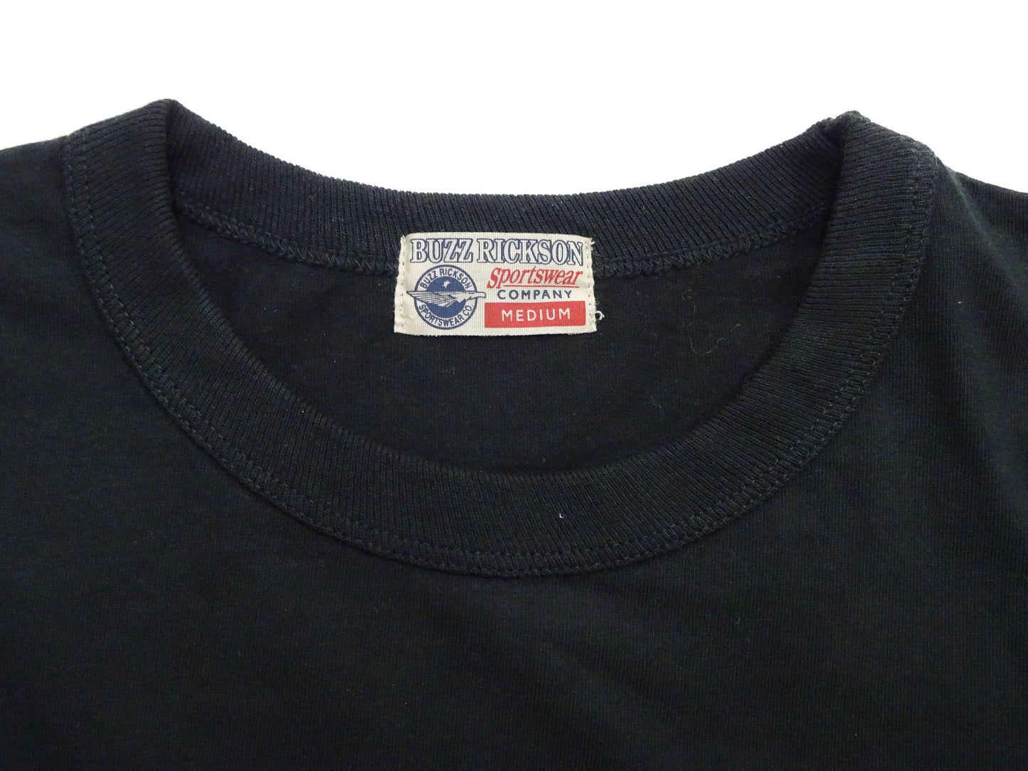 Buzz Rickson Men's Plain Short Sleeve Pocket T-Shirt, Made in USA, 6 oz. Ring-Spun Cotton Tubular-Knit Jersey Tee (BR78711 119 Black)