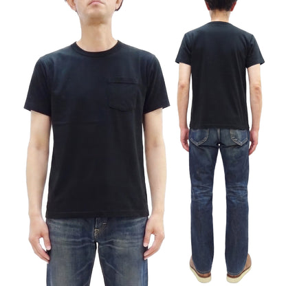 Buzz Rickson Men's Plain Short Sleeve Pocket T-Shirt, Made in USA, 6 oz. Ring-Spun Cotton Tubular-Knit Jersey Tee (BR78711 119 Black)