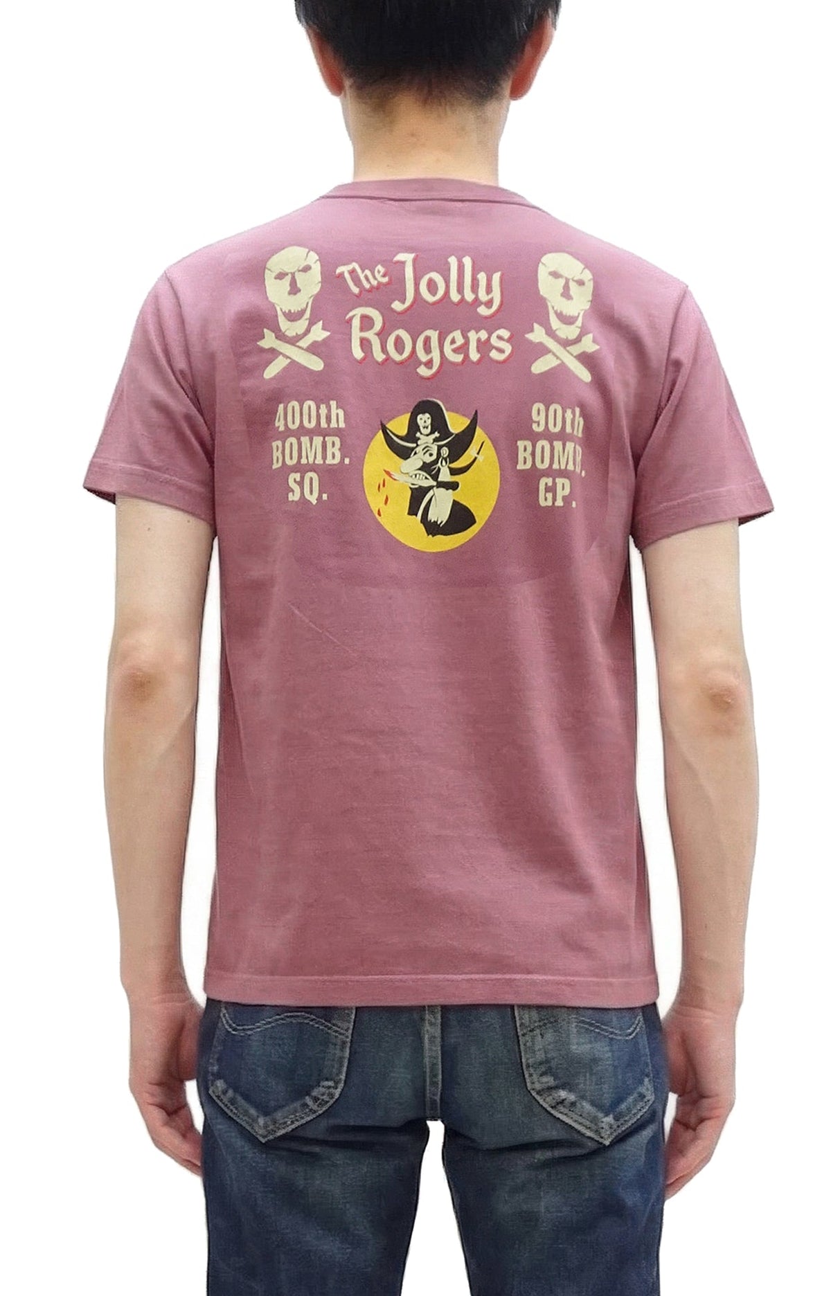 Buzz Rickson Men's Short Sleeve Loopwheeled Graphic Pocket T-Shirt - Jolly Rogers Military-Inspired Print - Made in USA (BR79711 170 Wine)