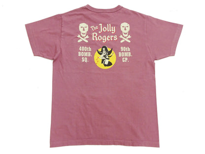 Buzz Rickson Men's Short Sleeve Loopwheeled Graphic Pocket T-Shirt - Jolly Rogers Military-Inspired Print - Made in USA (BR79711 170 Wine)