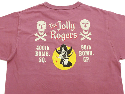 Buzz Rickson Men's Short Sleeve Loopwheeled Graphic Pocket T-Shirt - Jolly Rogers Military-Inspired Print - Made in USA (BR79711 170 Wine)