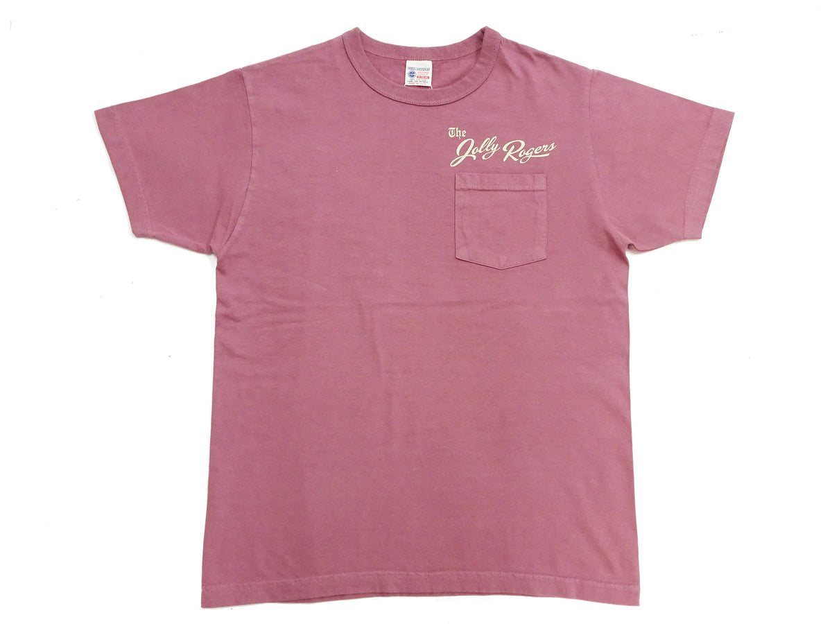 Buzz Rickson Men's Short Sleeve Loopwheeled Graphic Pocket T-Shirt - Jolly Rogers Military-Inspired Print - Made in USA (BR79711 170 Wine)