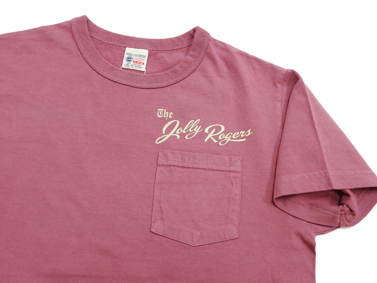 Buzz Rickson Men's Short Sleeve Loopwheeled Graphic Pocket T-Shirt - Jolly Rogers Military-Inspired Print - Made in USA (BR79711 170 Wine)