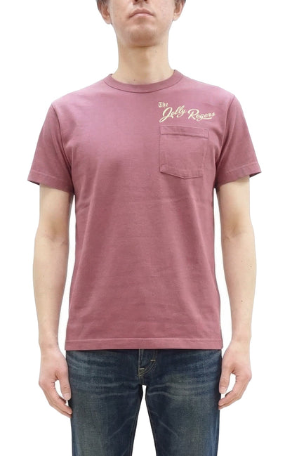 Buzz Rickson Men's Short Sleeve Loopwheeled Graphic Pocket T-Shirt - Jolly Rogers Military-Inspired Print - Made in USA (BR79711 170 Wine)