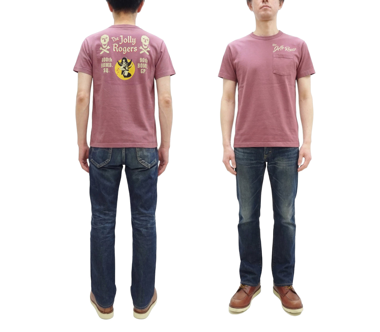 Buzz Rickson Men's Short Sleeve Loopwheeled Graphic Pocket T-Shirt - Jolly Rogers Military-Inspired Print - Made in USA (BR79711 170 Wine)